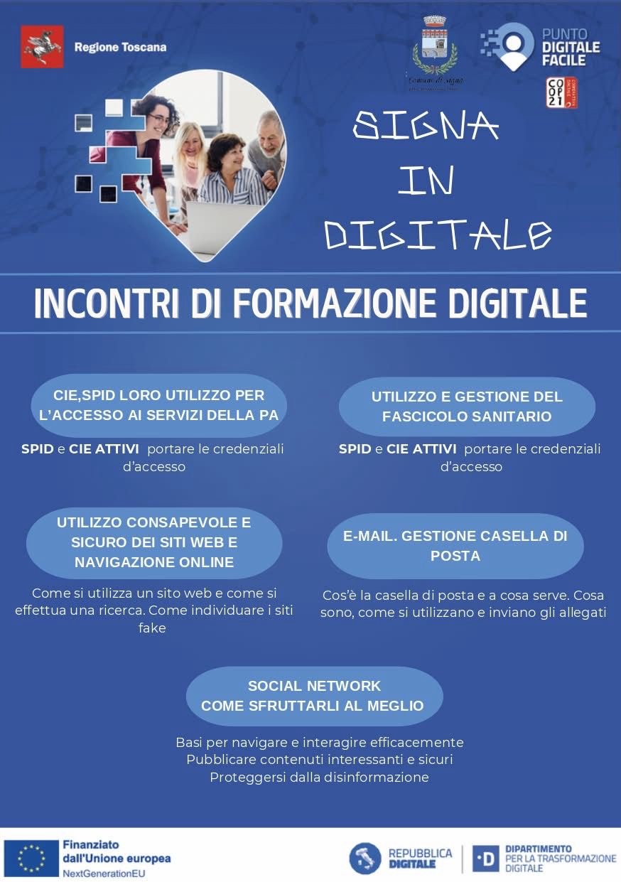 “SIGNA IN DIGITALE”: INCONTRI DI FORMAZIONE DIGITALE
